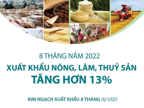 8 tháng năm 2022: Xuất khẩu nông, lâm, thủy sản tăng hơn 13%