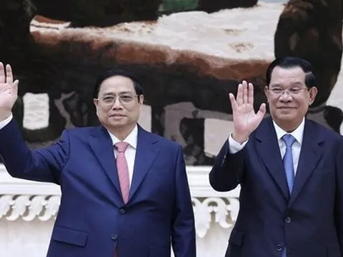 Hình ảnh lễ đón chính thức Thủ tướng Phạm Minh Chính tại Cung Hòa Bình, Thủ đô Phnom Penh