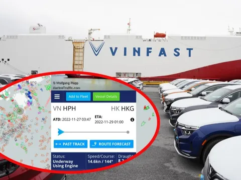 Cập nhật hành trình tàu chở lô VinFast VF 8: Vận tốc 27 km/h, đang trên đường tới Hồng Kông