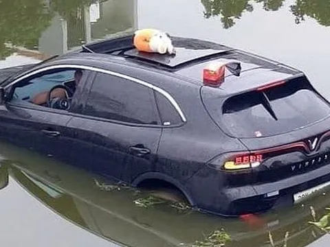 Đằng sau những bức ảnh TNGT: Chiếc VinFast VF8 đầu tiên thử khả năng bơi lội?