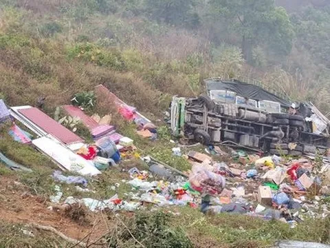 Xe tải mất phanh lao xuống vực, 4 người bị thương