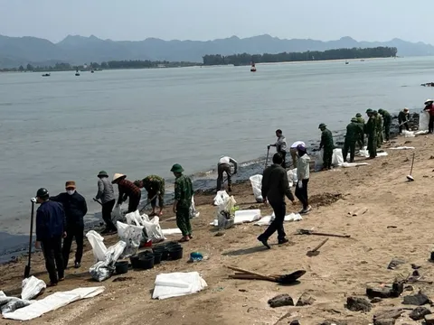 Dầu tràn dài 300 m trên vùng biển Cát Hải