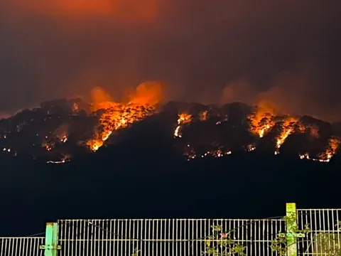 Đang cháy đèo Prenn, lửa đỏ rực cả một góc trời