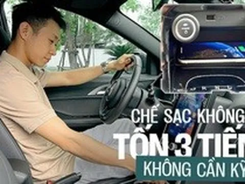 9X văn phòng tự làm sạc không dây trên VinFast VF e34 chỉ với 150.000 đồng, tính chế thêm bộ sạc laptop, loa lớn để đi cắm trại