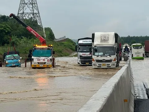 Đoàn chuyên gia đến điểm ngập ở đường cao tốc Dầu Giây - Phan Thiết