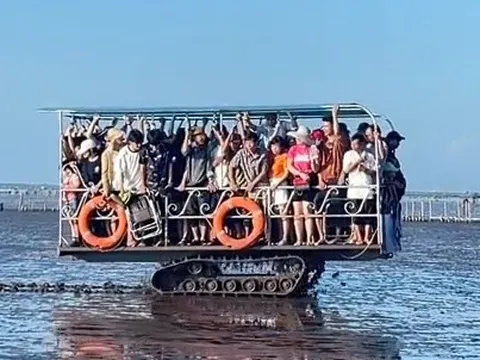 Xuất hiện phương tiện "lạ" chở người đi biển vô cực Thái Bình, du khách không còn phải khổ sở lội bùn nữa