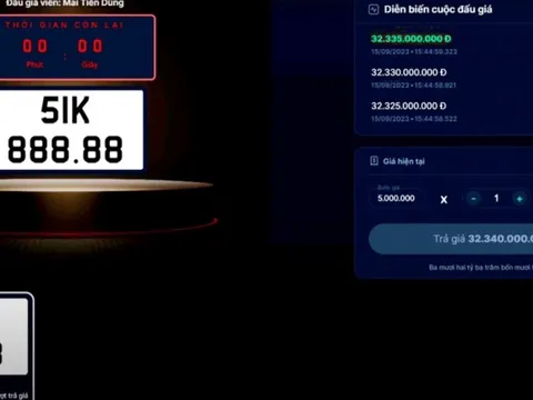 Biển số xe 51K-888.88 TP.HCM được chốt mức giá kỷ lục hơn 32 tỷ đồng