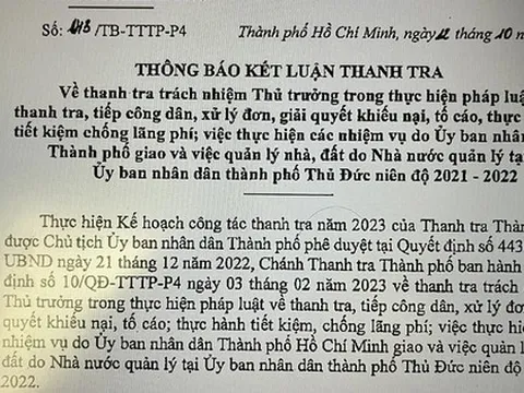 Vì sao UBND TP Thủ Đức bị thanh tra?