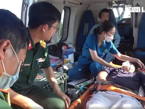 Clip: Trực thăng cất, hạ cánh nhiều lần để đưa 2 bệnh nhân nặng về đất liền điều trị