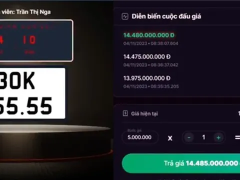 Biển số ngũ quý 5 ở Hà Nội được trả giá hơn 14 tỷ đồng