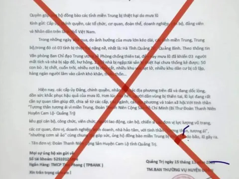 Giả mạo "thư kêu gọi" quyên góp ủng hộ đồng bào miền Trung thiệt hại do mưa lũ