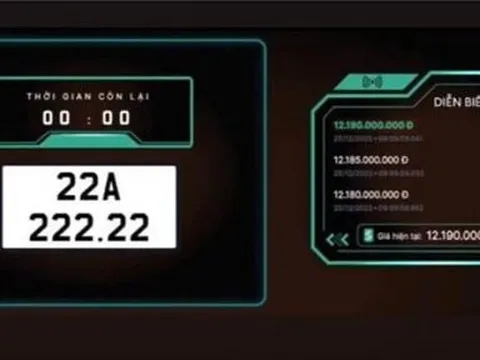 "Siêu biển số" 22A-222.22 đấu giá thành công 12,19 tỷ đồng