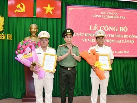 Bổ nhiệm lại 2 Phó Giám đốc Công an tỉnh Bến Tre