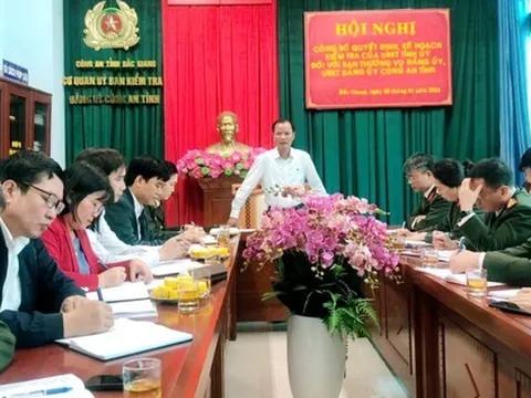 Công bố quyết định kiểm tra đối với Ban Thường vụ Đảng ủy Công an tỉnh Bắc Giang