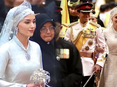 Nàng dâu Hoàng gia Brunei đẹp yêu kiều cùng mẫu váy cưới tinh tế trong đám cưới cổ tích