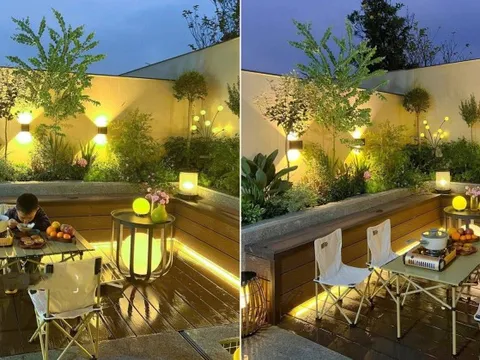 Ngắm nhìn thành quả cải tạo khu vườn mọc đầy cỏ dại của ông bố tự tay làm hết