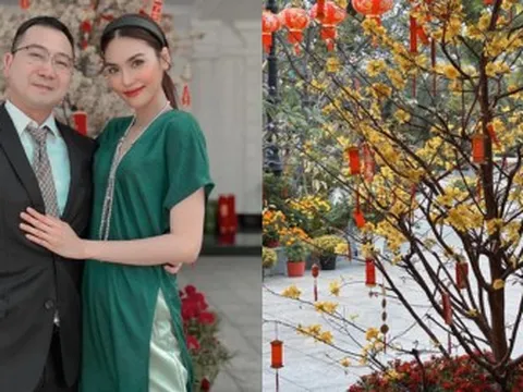"Cung điện" dát vàng của vợ chồng Lan Khuê ngày Tết: Không gian ngập tràn hoa, trang trí đài phun nước bắt mắt