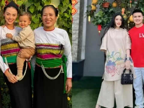 Dàn WAGs Việt mùng 3 Tết: Vợ mẫu tây Bùi Tiến Dũng hoá cô gái Mường, Chu Thanh Huyền “chốt đơn” khai xuân