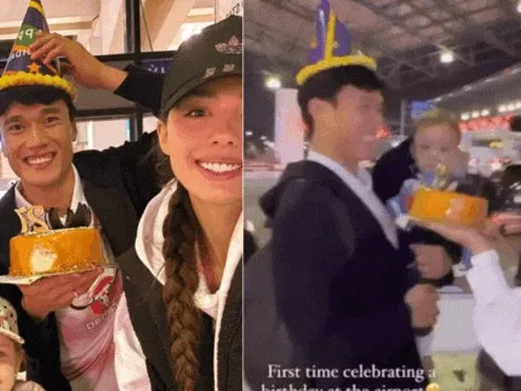 Bùi Tiến Dũng đón sinh nhật ở sân bay cùng vợ mẫu tây: Sinh nhật đặc biệt nhất, vừa nổi nến đã phải chia tay