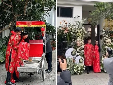 Đám hỏi của tiểu thư Hà thành Tô Sa: Biệt thự phủ hoa tươi, cô dâu đòi chú rể bế lên xe về nhà chồng