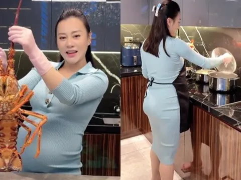 Phương Oanh ở tháng gần cuối thai kỳ vẫn vào bếp, ngoại hình thế nào mà netizen nhận xét "Ai tin đây là bầu đôi"
