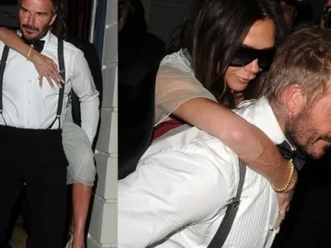 Góc chồng nhà người ta: David Beckham cõng vợ ra về sau khi tan tiệc vào lúc 2h30 sáng, quan tâm đến từng chi tiết nhỏ