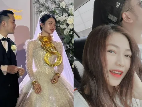 Từ Nhật Bản về Việt Nam làm đám cưới, cô dâu "vất vả" gánh 15 cây vàng trên người, vòng kiềng đeo trĩu cổ